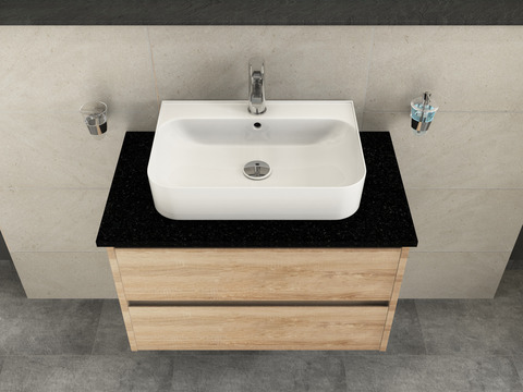 Duo Badmöbel 80, Eiche Gold, Keramik Waschbecken,...