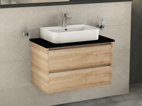 Duo Badmöbel 80, Eiche Gold, Keramik Waschbecken,...