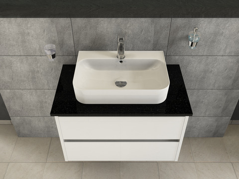 Duo Badmöbel 80, Weiß Hochglanz, Keramik...