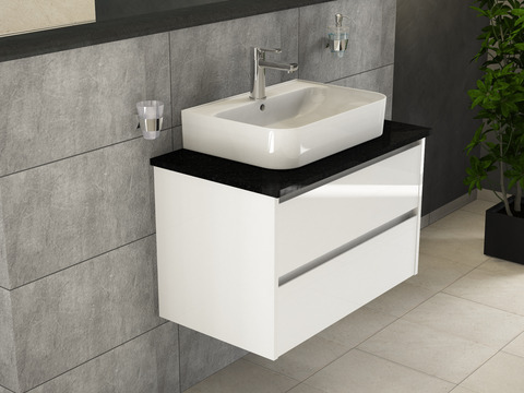 Duo Badmöbel 80, Weiß Hochglanz, Keramik...