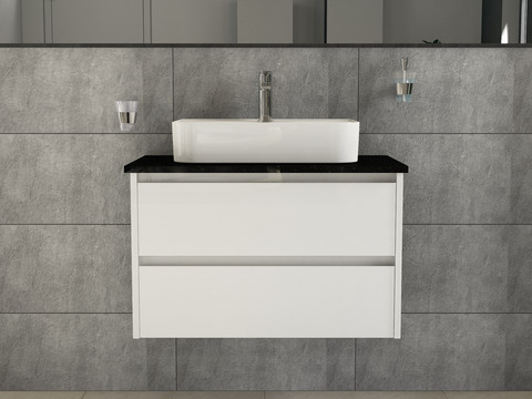 Duo Badmöbel 80, Weiß Hochglanz, Keramik...