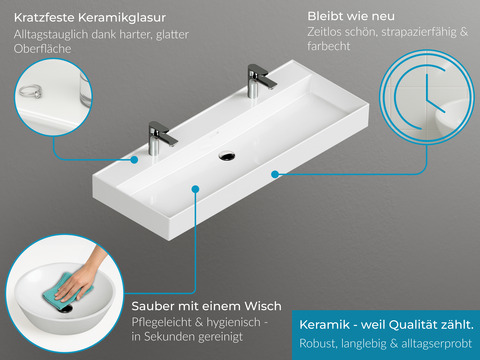 Duo Badmöbel 120, Eiche Gold, Keramik Waschbecken