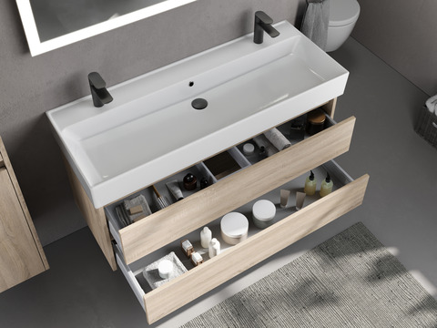 Duo Badmöbel 120, Eiche Gold, Keramik Waschbecken