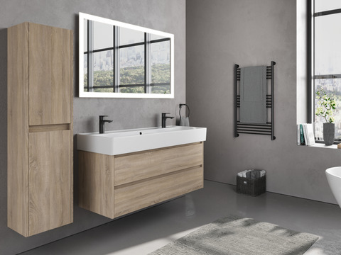 Duo Badmöbel 120, Eiche Gold, Keramik Waschbecken