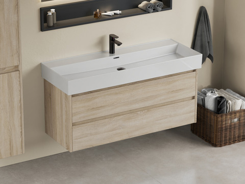 Duo Badmöbel 120, Eiche Gold, Keramik Waschbecken