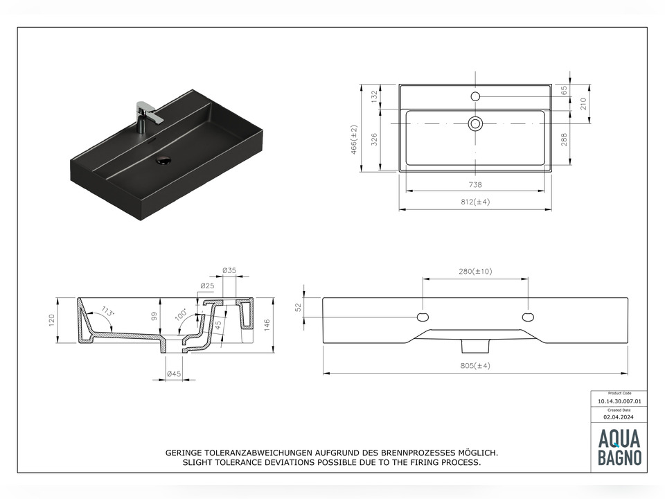 Waschbecken Aufsatzwaschtisch 81cm - Loft Air - 10.14.30.007.01