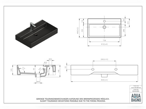 Waschbecken Aufsatzwaschtisch 81cm - Loft Air -...