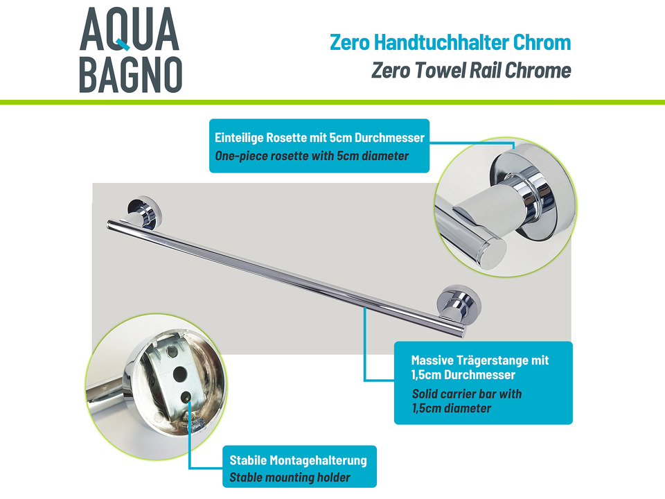 Aqua Bagno ZERO Handtuchhalter zur Wandmontage chrom 50cm lang
