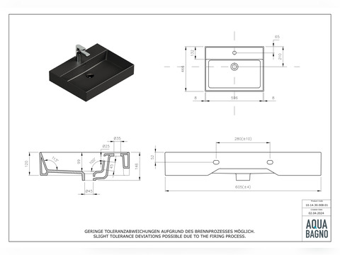 Waschbecken Aufsatzwaschtisch 61cm - Loft Air -...