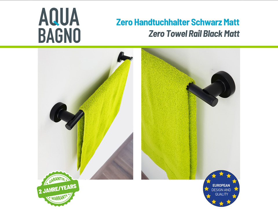 Aqua Bagno ZERO Handtuchhalter zur Wandmontage schwarz matt 50cm lang