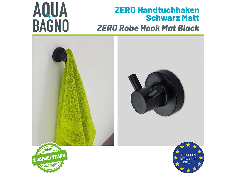 Aqua Bagno ZERO Handtuchhaken schwarz matt