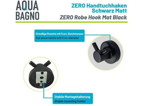 Aqua Bagno ZERO Handtuchhaken schwarz matt