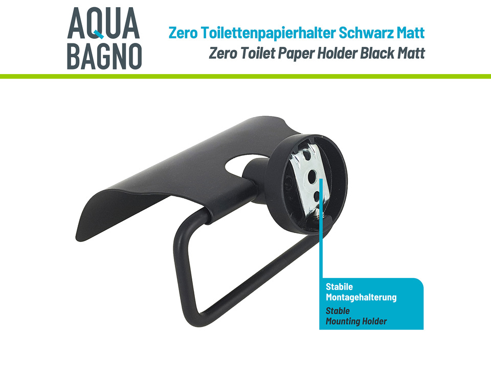 Aqua Bagno ZERO Toilettenpapierhalter mit Abdeckung schwarz matt - Papierhalter mit hygienischem Deckel