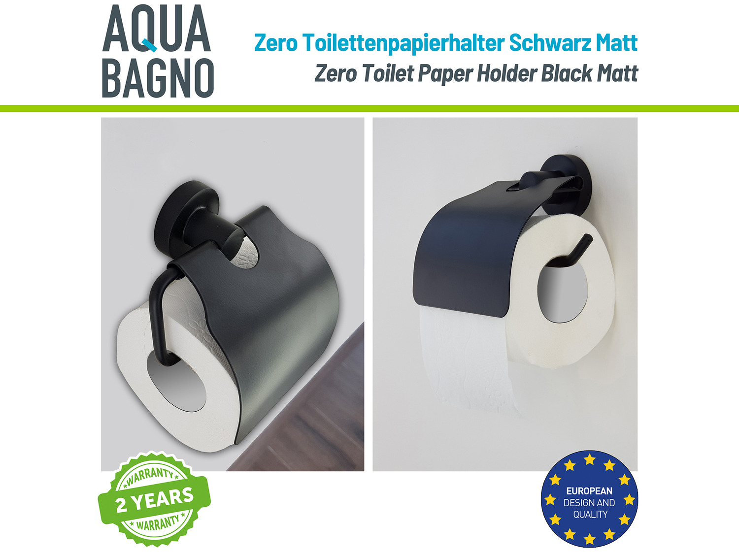 Aqua Bagno ZERO Pap matt Abdeckung - schwarz Toilettenpapierhalter mit