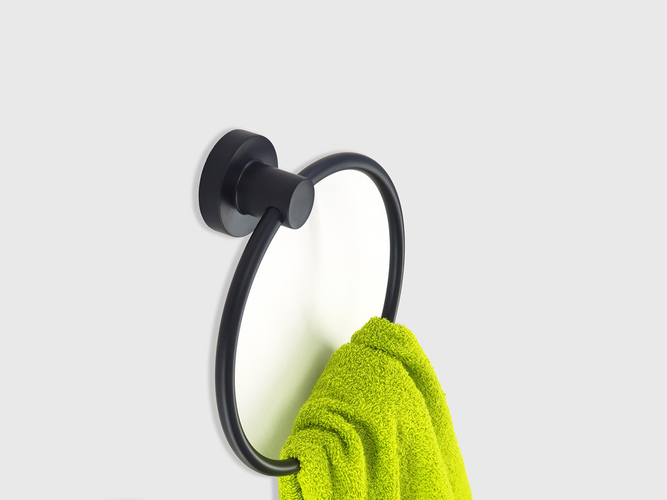 Aqua Bagno ZERO Handtuchring Handtuchhalter geschlossen schwarz matt zur Wandmontage Gesamtbreite 18cm