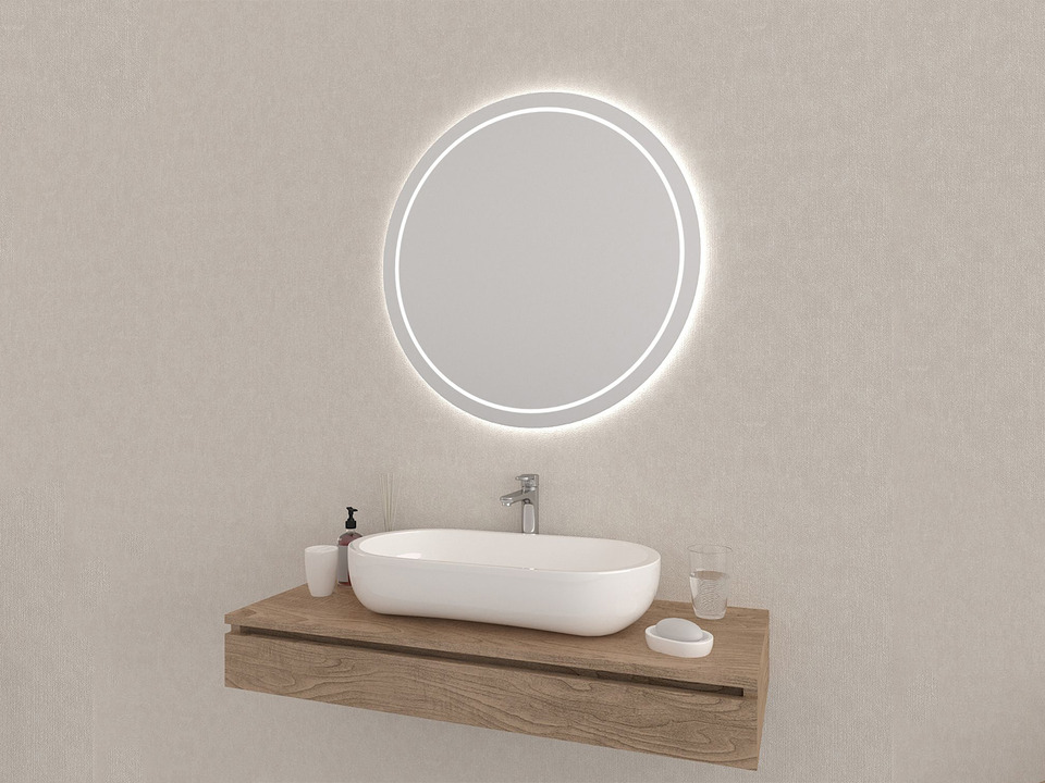 Aqua Bagno Badezimmerspiegel rund mit LED-Beleuchtung nach Ma&szlig; KR SPH.R2S