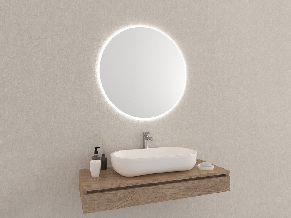 Aqua Bagno Badezimmerspiegel rund mit LED-Beleuchtung nach Ma&szlig; KR SPH.R3H