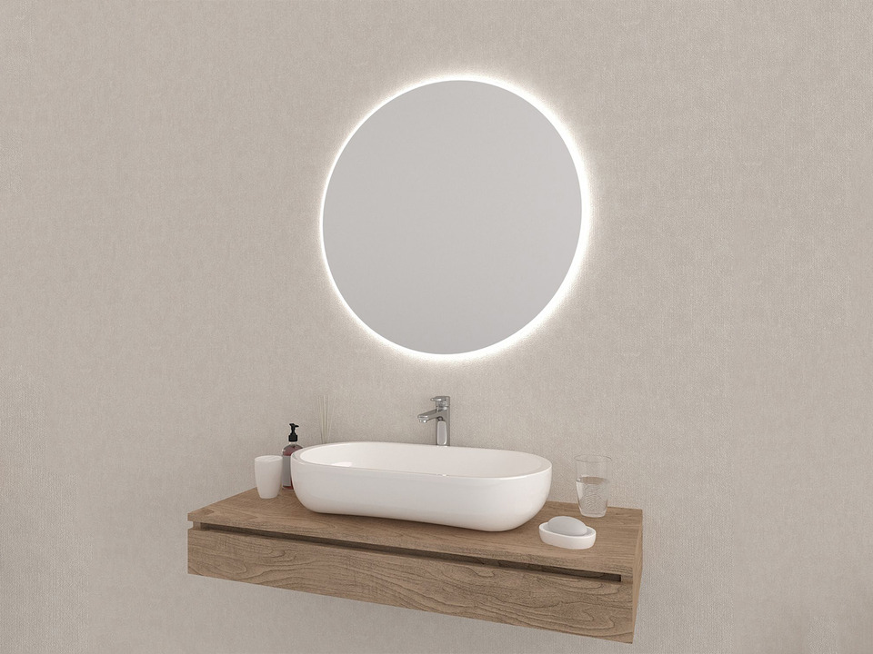 Aqua Bagno Badezimmerspiegel rund mit LED-Beleuchtung nach Ma&szlig; KR SPH.R3H