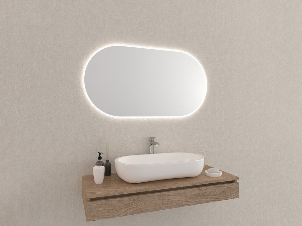 Aqua Bagno Badezimmerspiegel abgerundete Ecken mit LED-Beleuchtung nach Ma&szlig; YOU SPH.O1F