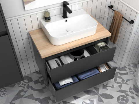 Duo Badmöbel 80, Anthrazit Matt Lackiert, Keramik...