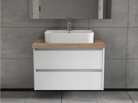 Duo Badmöbel 80, Weiß Hochglanz, Keramik...