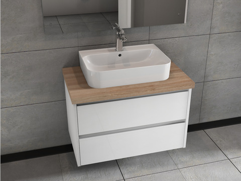 Duo Badmöbel 80, Weiß Hochglanz, Keramik...