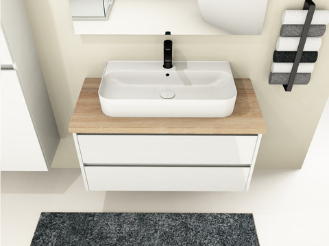 Duo Badmöbel 100, Weiß Hochglanz, Keramik...