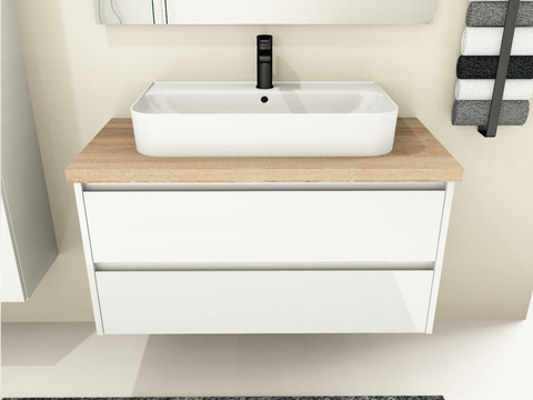 Duo Badmöbel 100, Weiß Hochglanz, Keramik...