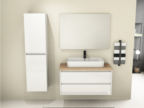 Duo Badmöbel 100, Weiß Hochglanz, Keramik...