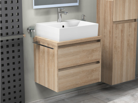 Duo Badmöbel 60, Eiche Gold, Keramik Waschbecken,...