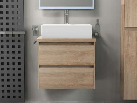 Duo Badmöbel 60, Eiche Gold, Keramik Waschbecken,...