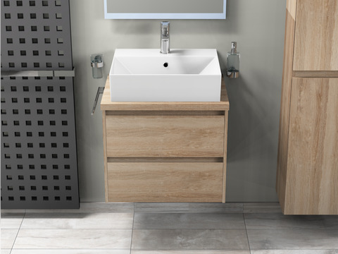 Duo Badmöbel 60, Eiche Gold, Keramik Waschbecken,...