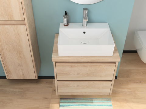 Duo Badmöbel 60, Eiche Gold, Keramik Waschbecken,...