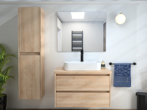 Duo Badmöbel 80, Eiche Gold, Keramik Waschbecken,...