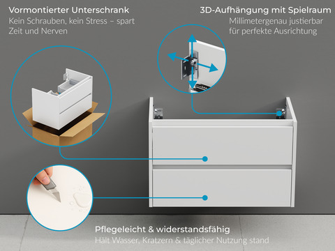 Duo Badmöbel 80, Weiß Hochglanz,...