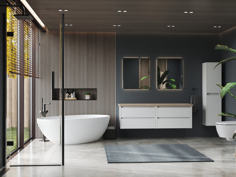 Duo Badmöbel 160, Weiß Hochglanz,...