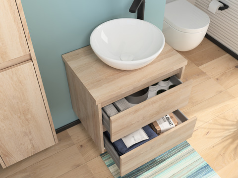 Duo Badmöbel 60, Eiche Gold, Keramik Waschbecken,...