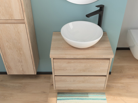 Duo Badmöbel 60, Eiche Gold, Keramik Waschbecken,...