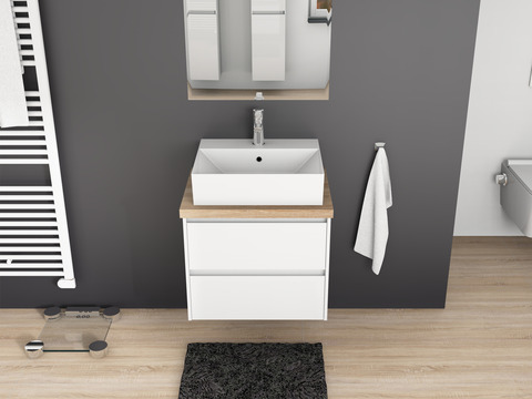 Duo Badmöbel 60, Weiß Hochglanz, Keramik...