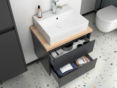 Duo Badmöbel 60, Anthrazit Matt Lackiert, Keramik...