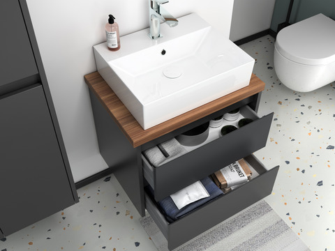 Duo Badmöbel 60, Anthrazit Matt Lackiert, Keramik...