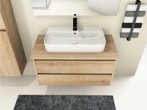 Duo Badmöbel 100, Eiche Gold, Keramik Waschbecken,...