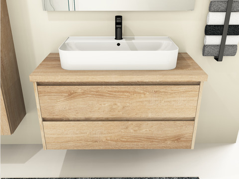 Duo Badmöbel 100, Eiche Gold, Keramik Waschbecken,...