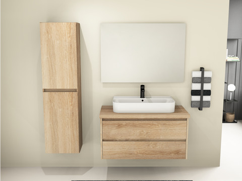 Duo Badmöbel 100, Eiche Gold, Keramik Waschbecken,...