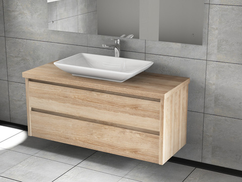 Duo Badmöbel 120, Eiche Gold, Keramik Waschbecken,...