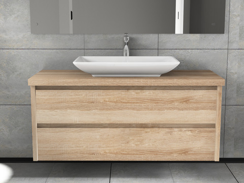 Duo Badmöbel 120, Eiche Gold, Keramik Waschbecken,...