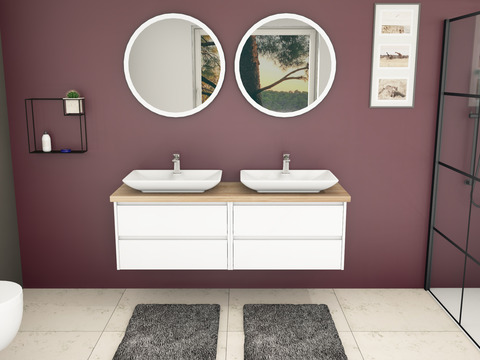 Duo Badmöbel 160, Weiß Hochglanz,...