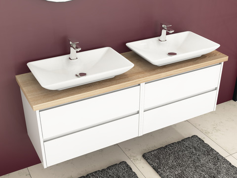 Duo Badmöbel 160, Weiß Hochglanz,...