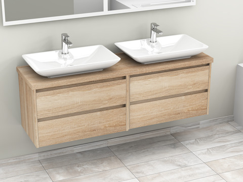 Duo Badmöbel 160, Eiche Gold, Doppelwaschtisch,...