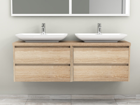 Duo Badmöbel 160, Eiche Gold, Doppelwaschtisch,...